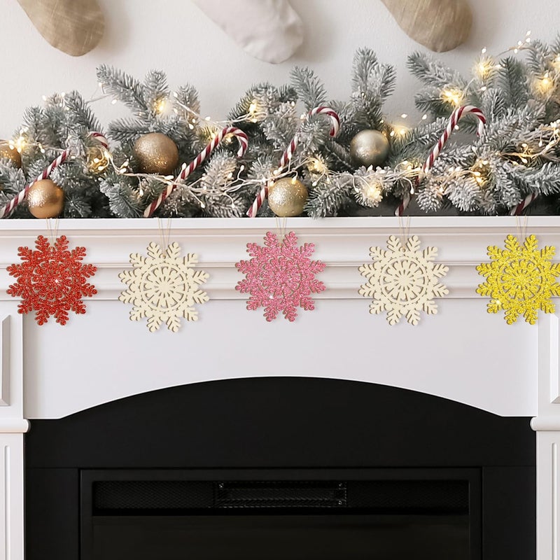 Sophena Wooden Christmas Snowflake Ornaments to Paint Christmas Winter Decoration Cutouts Unfinished 24PCS 3.5 inches, DIY Blank Unfinished Christmas Tree Ornament for Home Snowflakes Crafts Hanging - Image 4